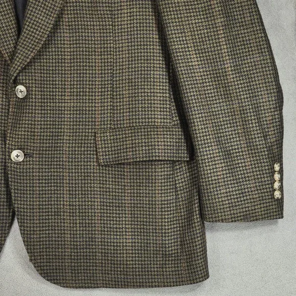Vtg‎ Nordstrom Sport Coat 44R Men Green Houndstooth 2 Button Academia Preppy USA